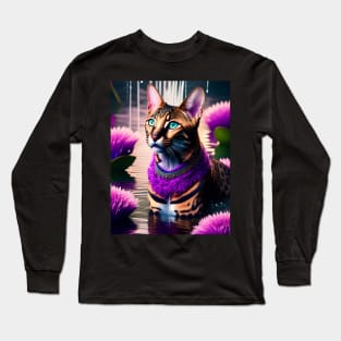 Bengal Cat enjoys a swim in an Enchanted Lake Long Sleeve T-Shirt